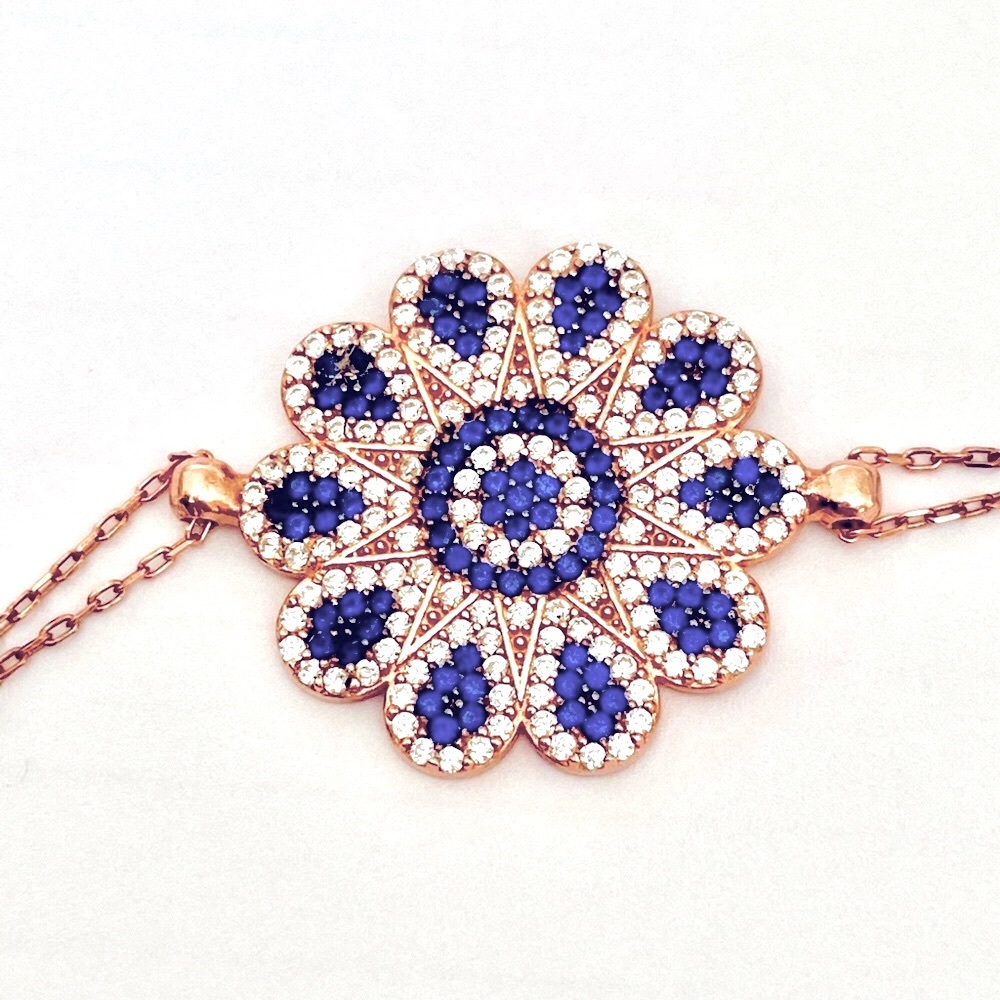 🌸925 Silver bracelet sapphire flower 14k rose gold plated - Picture 2 of 5